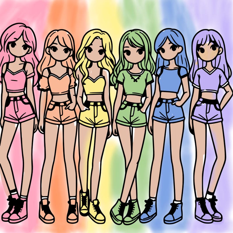 a group of girls wearing crop tops and shorts