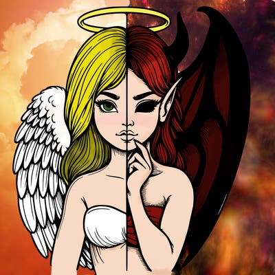 realistic angel half demon