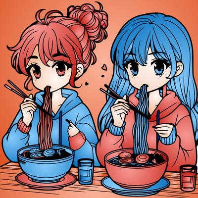 girls eating ramen
