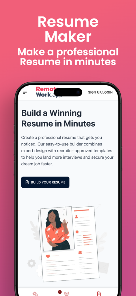 Remote-Work.app - remote jobs - 전문 이력서를 만들기 위한 Remote-Work.app 이력서 빌더 기능 스크린샷