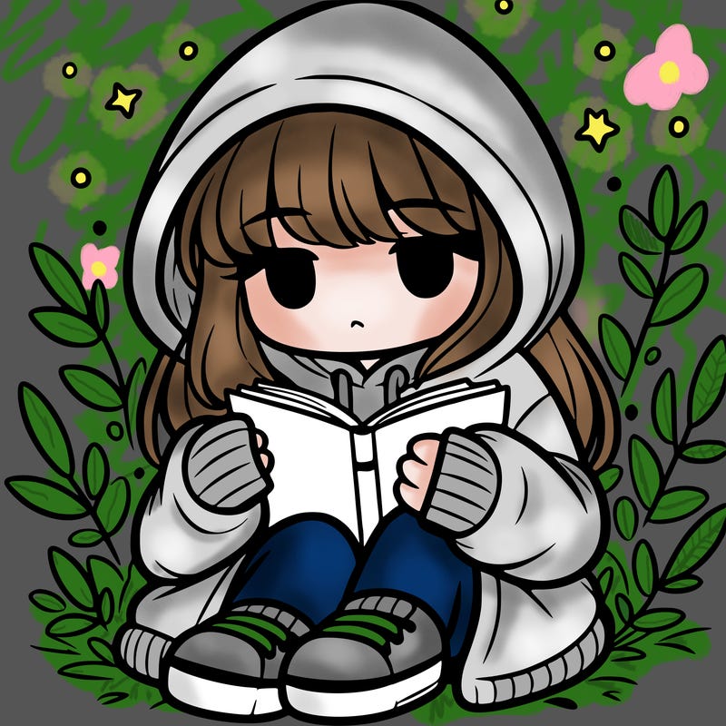 girl in oversized hoodie reading a book