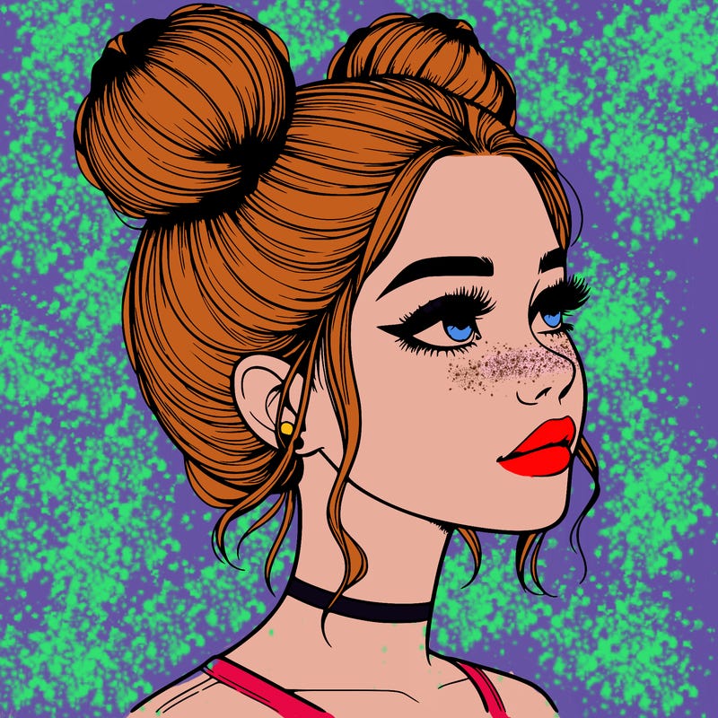 realistic girl with buns on the top of her head