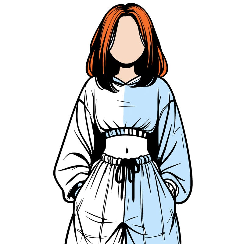realistic girl faceless with baggy pants and a crop top