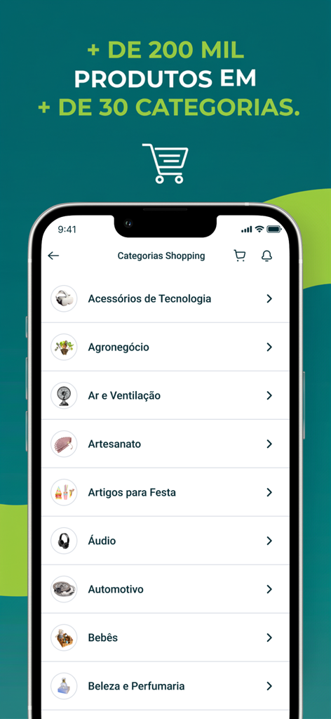 Coopera - Coopera app screen showing a list of over thirty shopping categories with more than two hundred thousand products available
