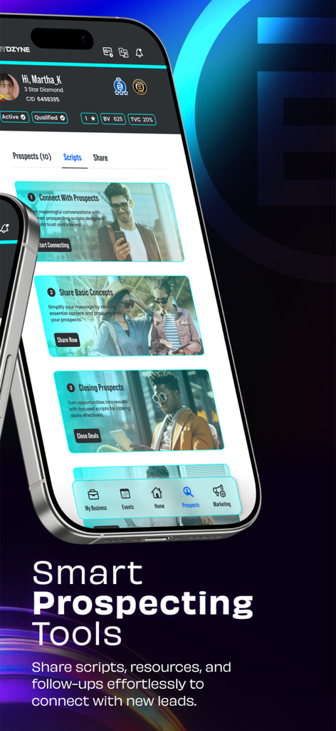 ByDzyne - ByDzyne mobile app interface showing smart prospecting tools for lead management