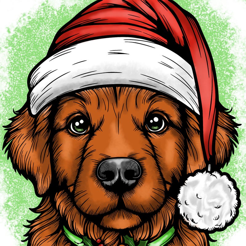 realistic dog with a christmas hat