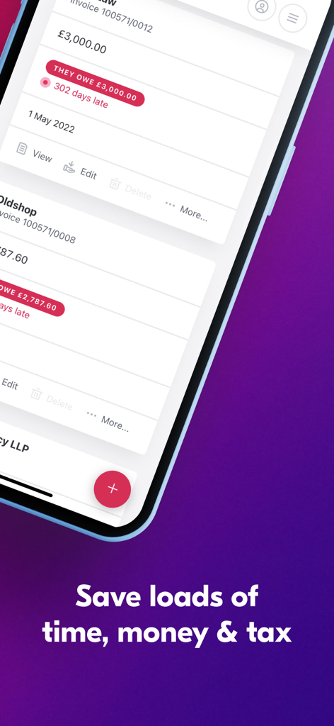 Crunch Accounting - Pantalla móvil que muestra facturas pendientes del negocio en la aplicación Crunch Accounting