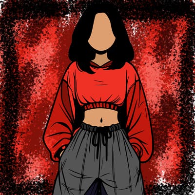 realistic girl faceless with baggy pants and a crop top