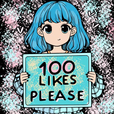 a girl holding a sign saying 100 likes please