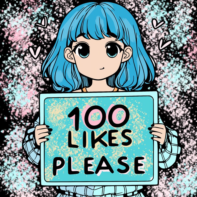 a girl holding a sign saying 100 likes please