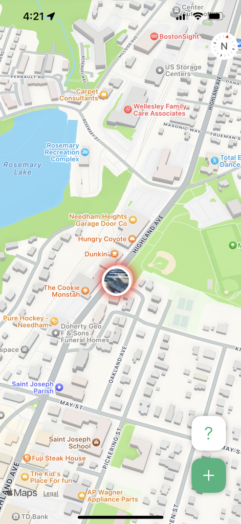 WayPoint. - Map view of the WayPoint app showing a crowd-sourced report for accessibility infrastructure