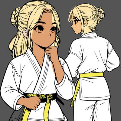 a realistic girl at karate class