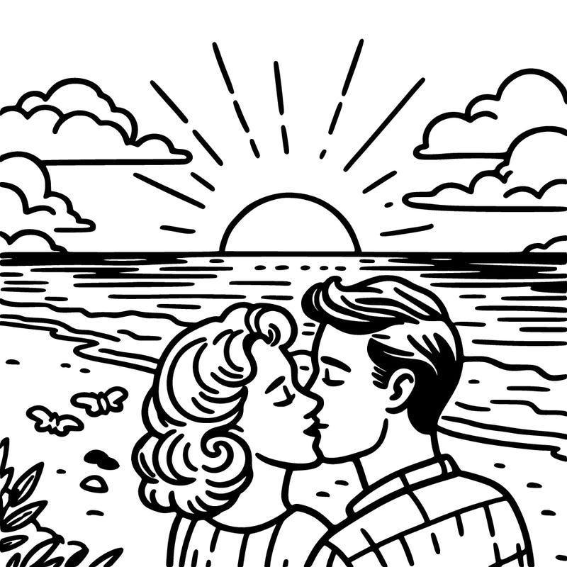 a couple at sunset kissing on the beach