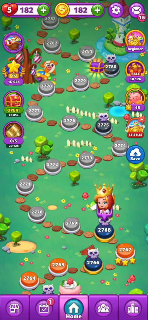 Lollipop: Sweet Taste Match3 - Level progression map in Lollipop Sweet Taste Match3 showing a path through a green field with levels in the 2700s