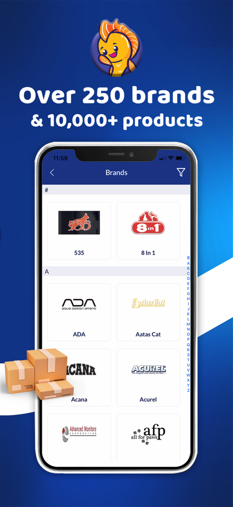 Petzone - Petzone mobile app brand directory showing top pet supply labels and logos