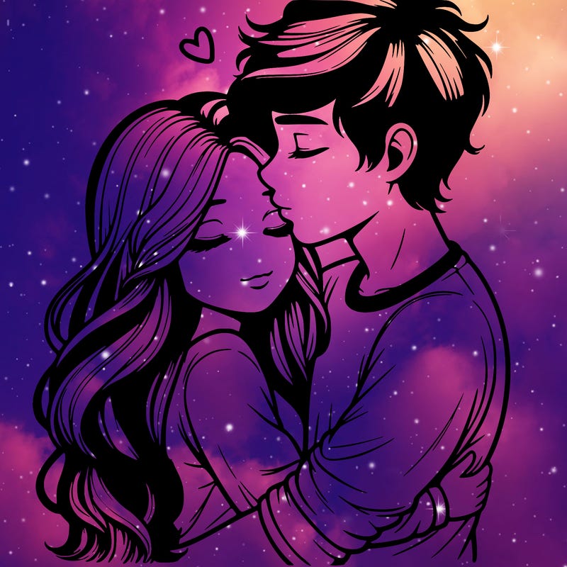 a realistic couple boy and girl hugging and kissing