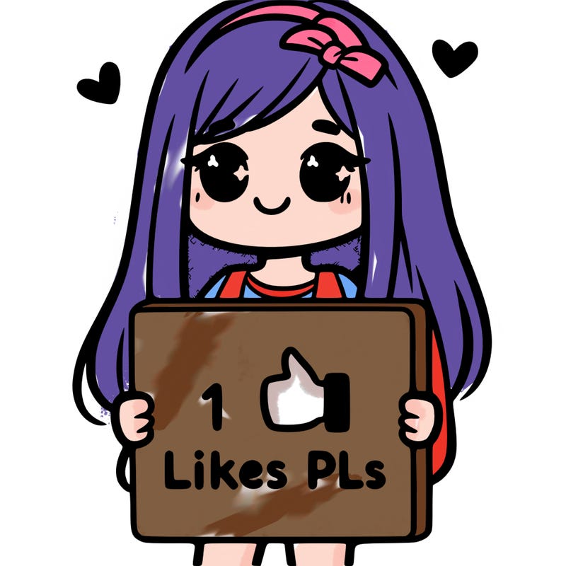 girl holding a sign saying 10 likes pls