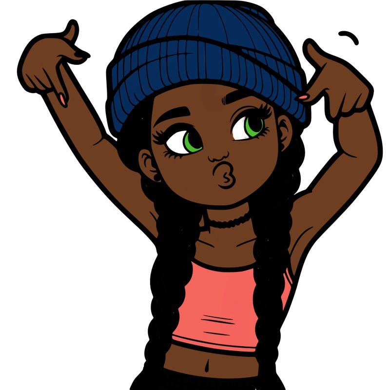 realistic teenage girl with braids and a beanie and crop top doing 🫶🏼