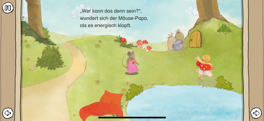 Lesestart zum Lesenlernen - Interactive German children story page with a mouse character and landscape