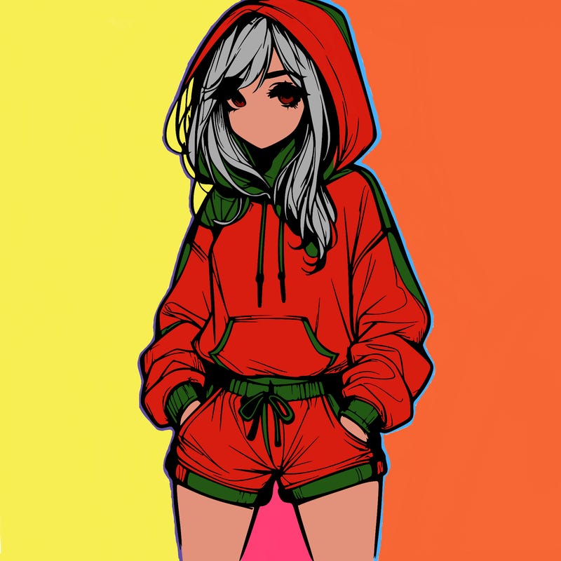 realistic girl in shorts and hoodie