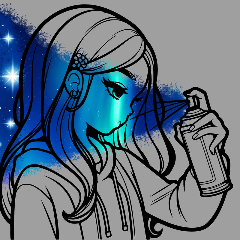 a realistic girl spray painting