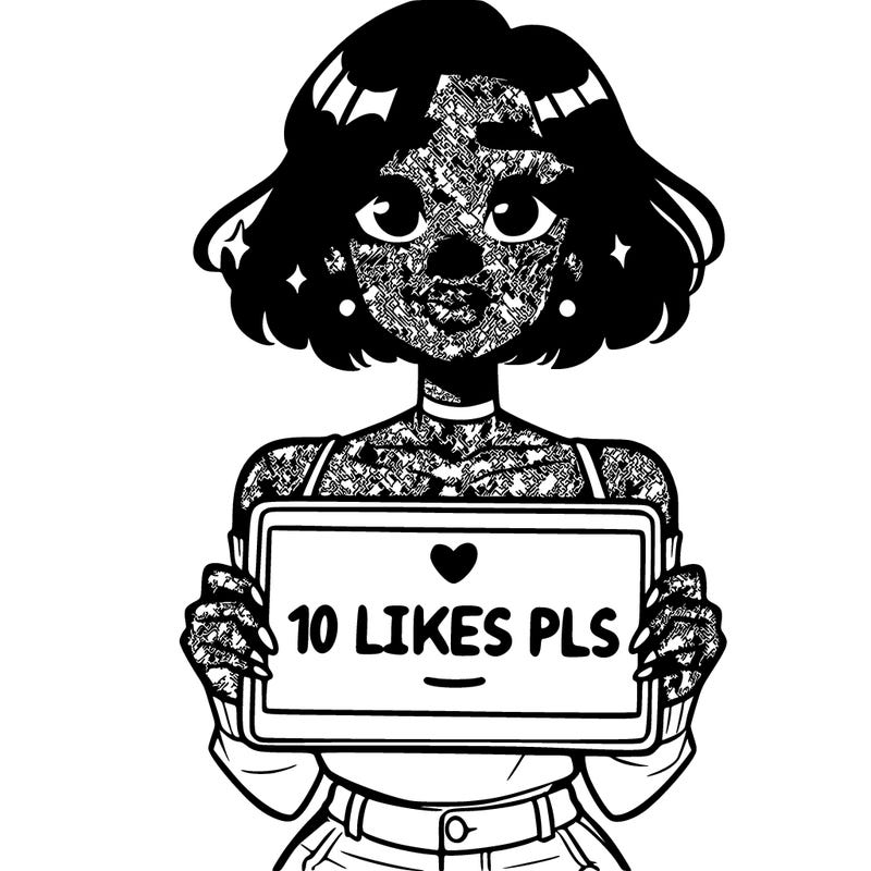 black woman holding a sign saying 10 likes pls
