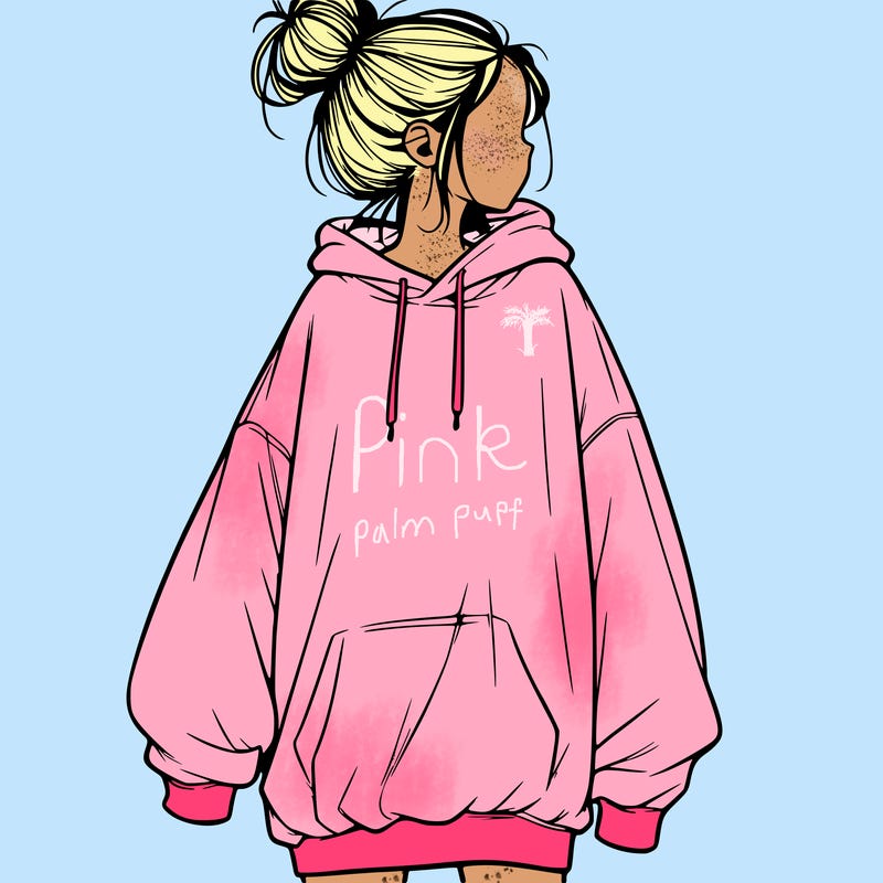 realistic girl with a oversized sweatshirt on and a bun