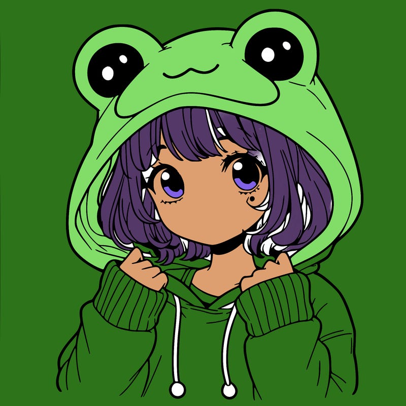 a cute teenage girl wearing a frog hoodie