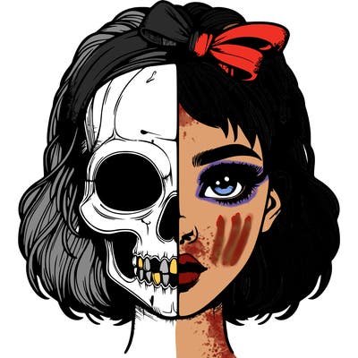 realistic girl with half skull mask