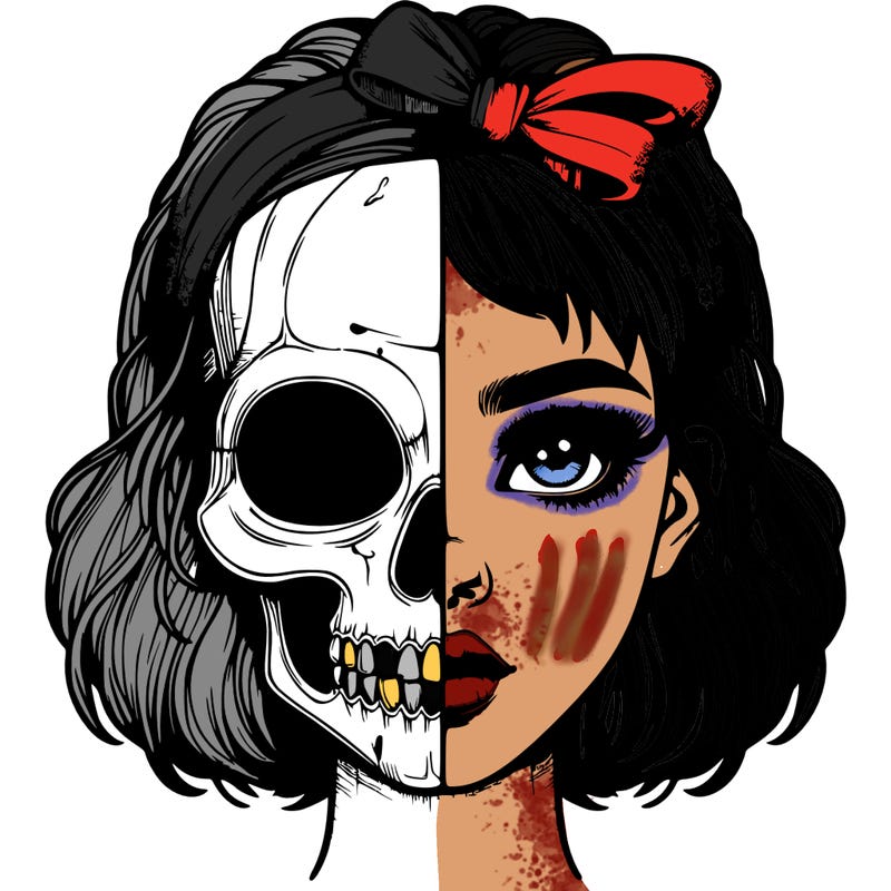 realistic girl with half skull mask