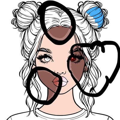 realistic girl with two buns in hair and lips