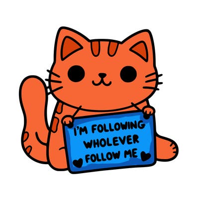 cat with a sign that says i’m following whoever follows me