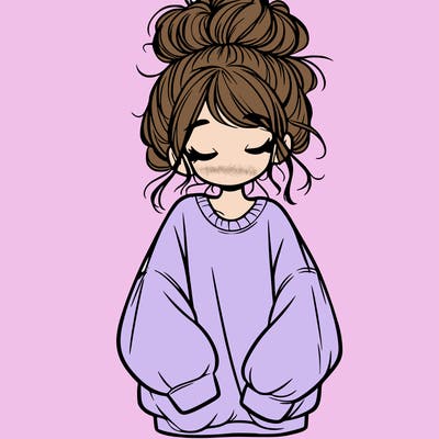 girl with baggy sweatshirt and messy bun