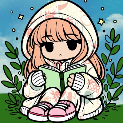 girl in oversized hoodie reading a book