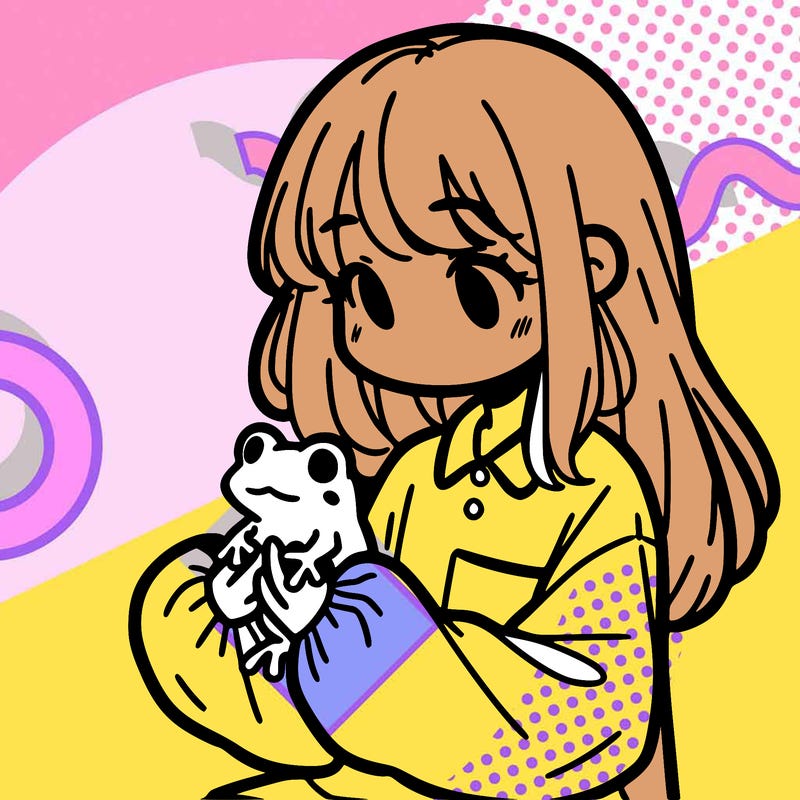 girl with long hair and a oversized shirt. and she is holding a frog