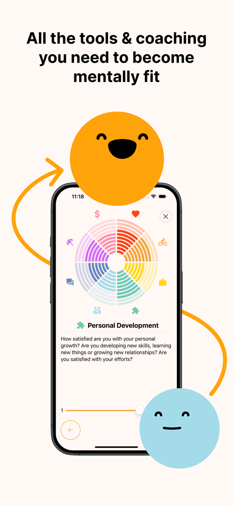 Remente: Self Care & Wellbeing - Smartphone screen of Remente app displaying a colorful life balance wheel for personal development tracking.