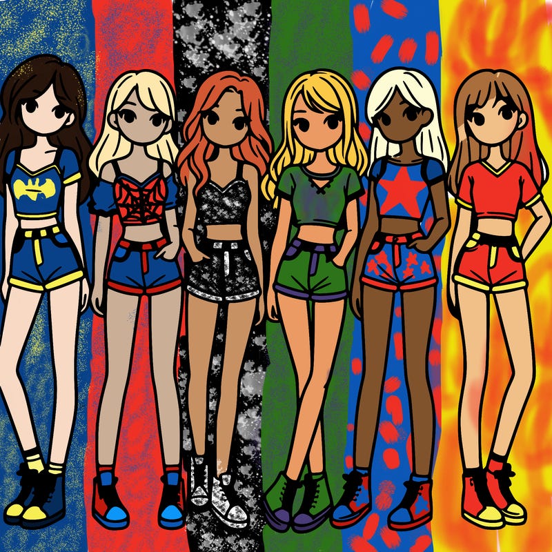 a group of girls wearing crop tops and shorts