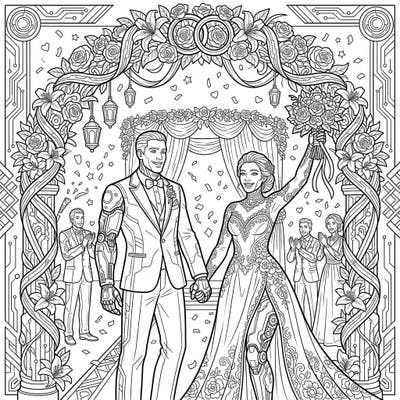 Witness a groundbreaking union where cybernetics meet romance in this unique Bionic Athletes Wedding coloring page. Immerse yourself in a celebration of love, innovation, and futuristic elegance.