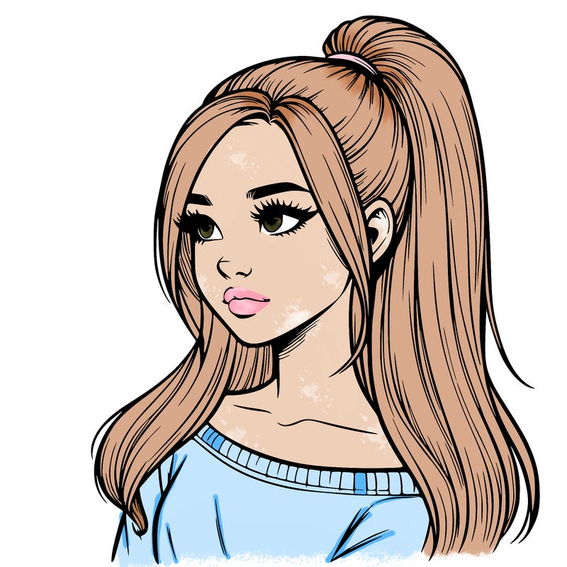 realistic girl with a high ponytail