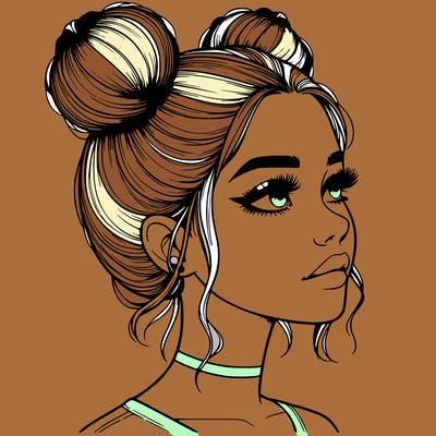 realistic girl with buns on the top of her head