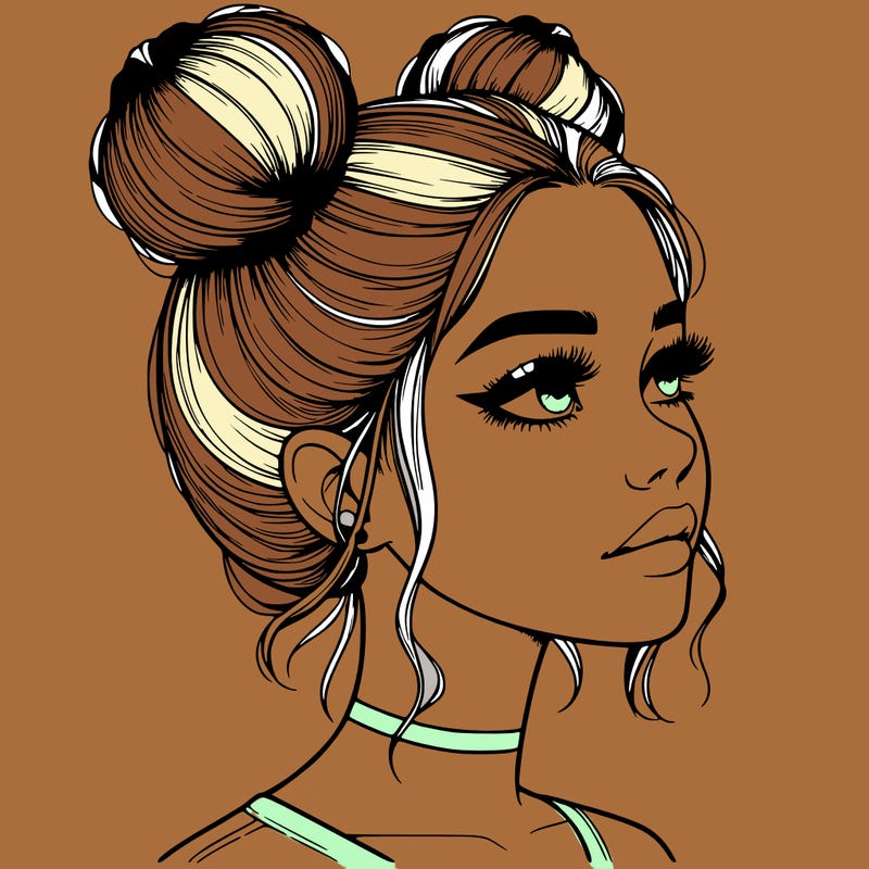 realistic girl with buns on the top of her head