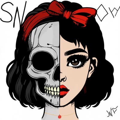 realistic girl with half skull mask