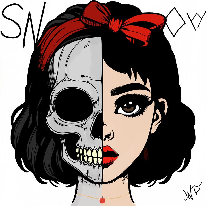 realistic girl with half skull mask