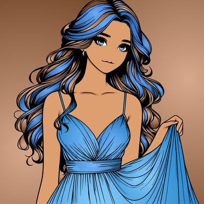 realistic girl in flowy silky prom dress