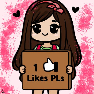 girl holding a sign saying 10 likes pls