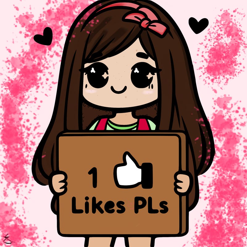 girl holding a sign saying 10 likes pls