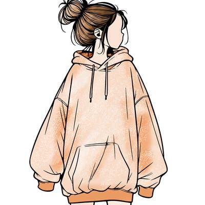 realistic girl with a oversized sweatshirt on and a bun
