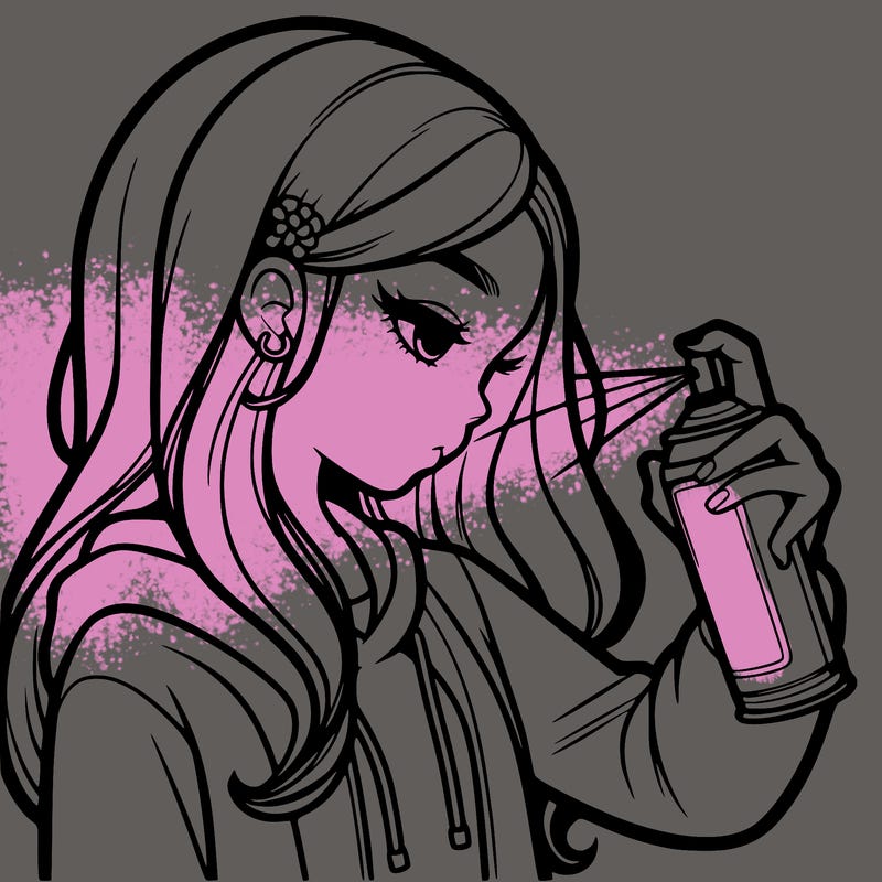 a realistic girl spray painting