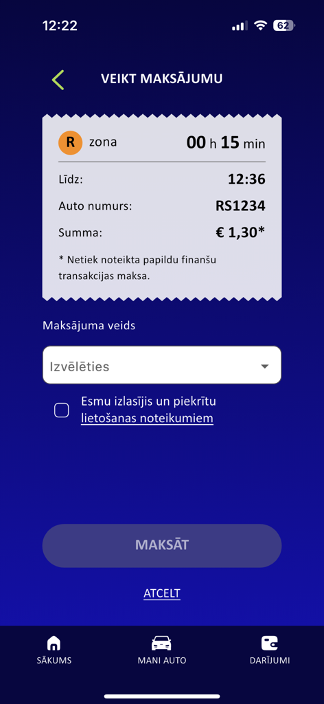 Rīgas satiksmes koda biļete - リガ交通アプリの駐車料金支払いインターフェースには、駐車料金のデジタルレシートが表示されます
