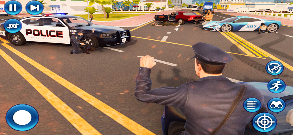City Police Gangster Revenge - Police officers confronting gangsters at a crime scene in an urban open world game